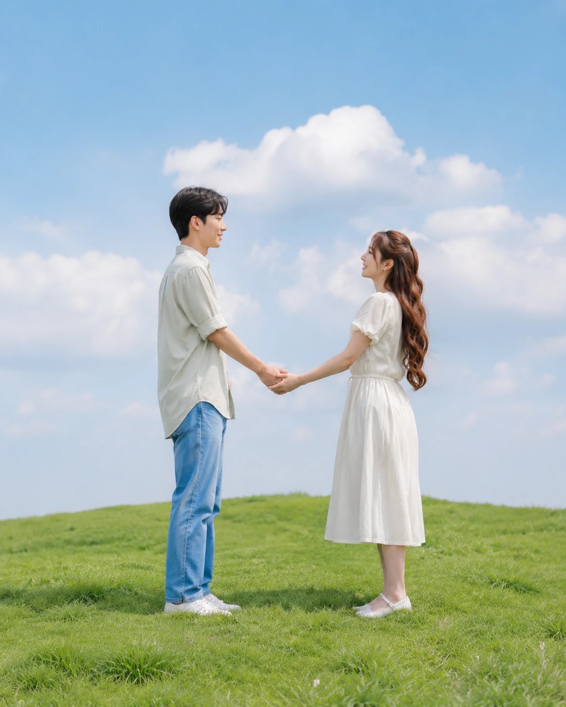 강변에서 카메라를 확인하는 사진가